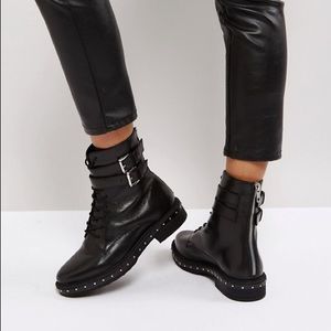 Studded Lace Up Leather Combat Boots